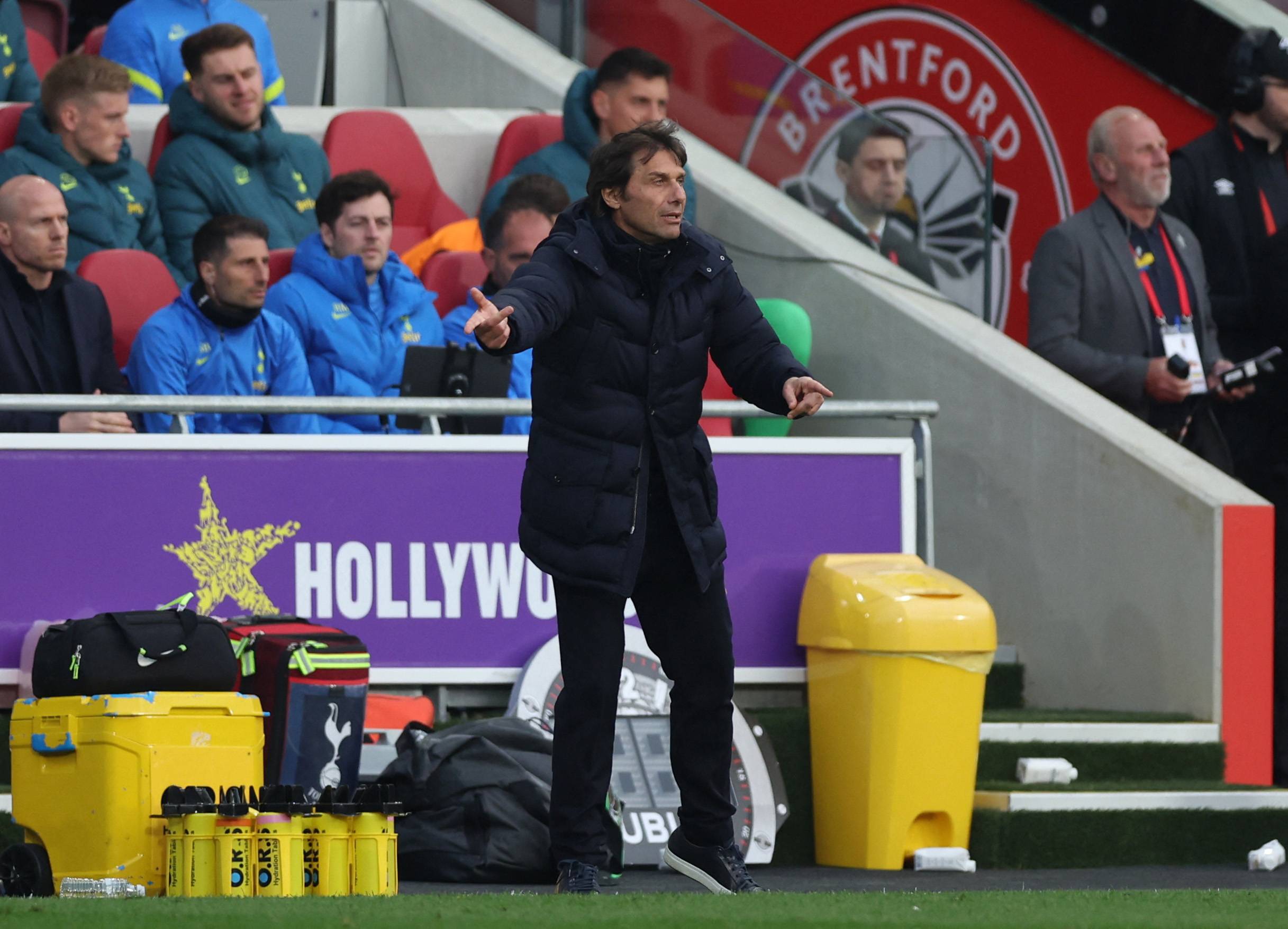 Tottenham manager Antonio Conte in Premier League game against Brentford