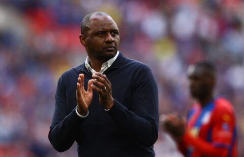 Crystal Palace manager Patrick Vieira clapping the club's fans