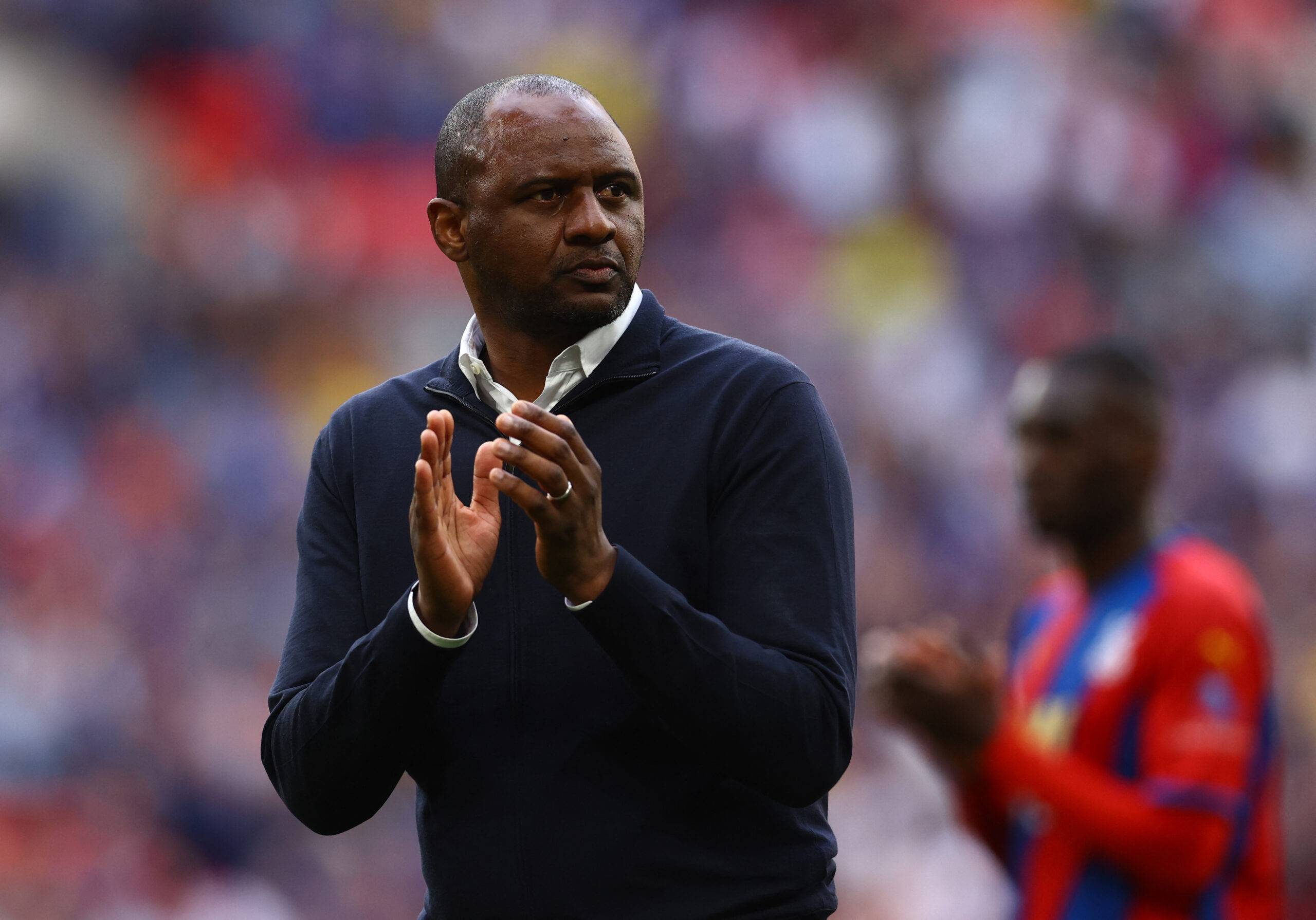 Crystal Palace manager Patrick Vieira clapping the club's fans