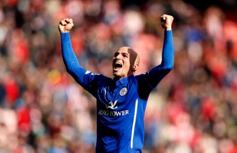 Esteban Cambiasso celebrates for Leicester City
