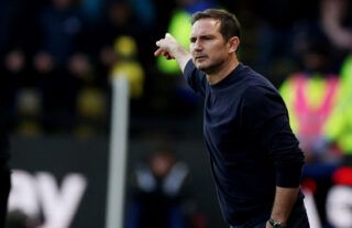 Everton manager Frank Lampard giving instructions to his team
