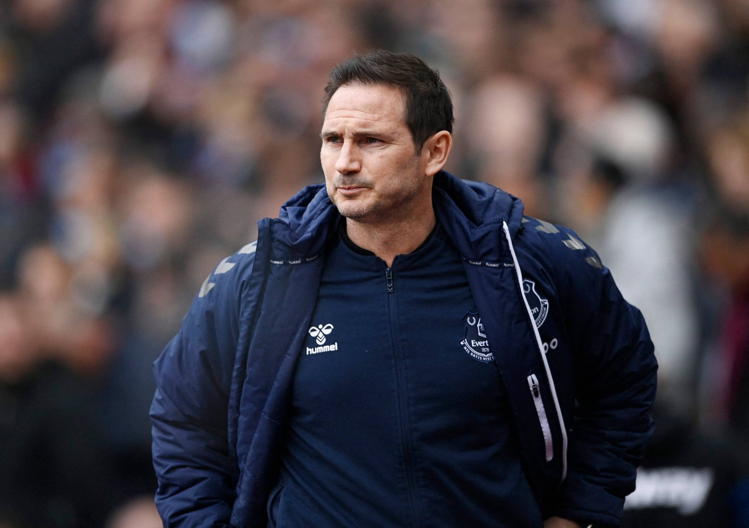 Everton boss Frank Lampard watches on