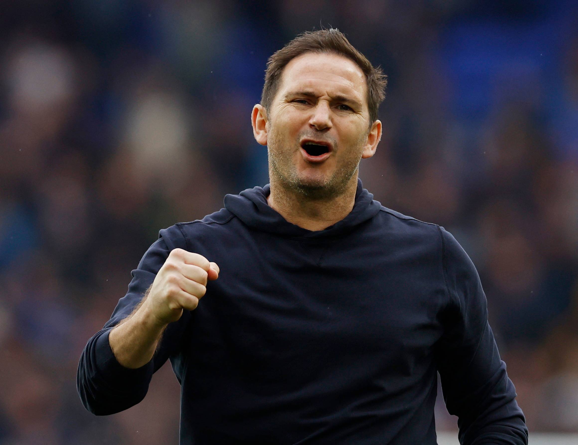 Everton manager Frank Lampard looks on
