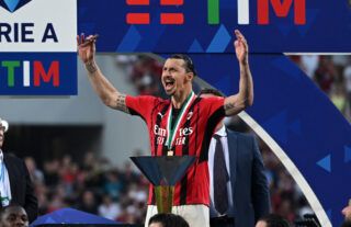 AC Milan's Zlatan Ibrahimovic celebrates.