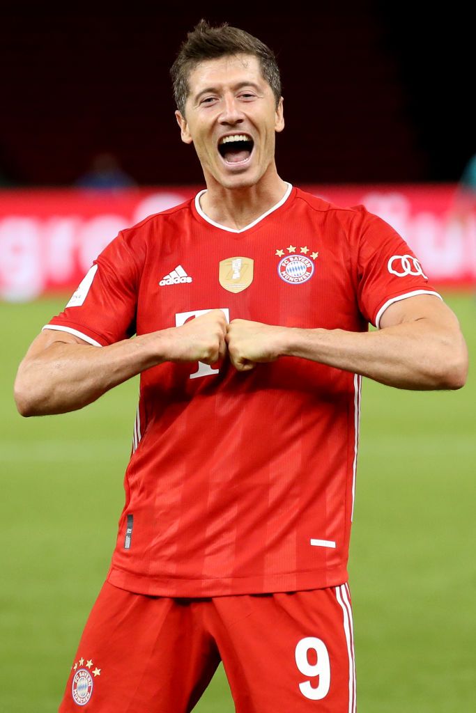 Robert Lewandowski celebrates a goal for Bayern