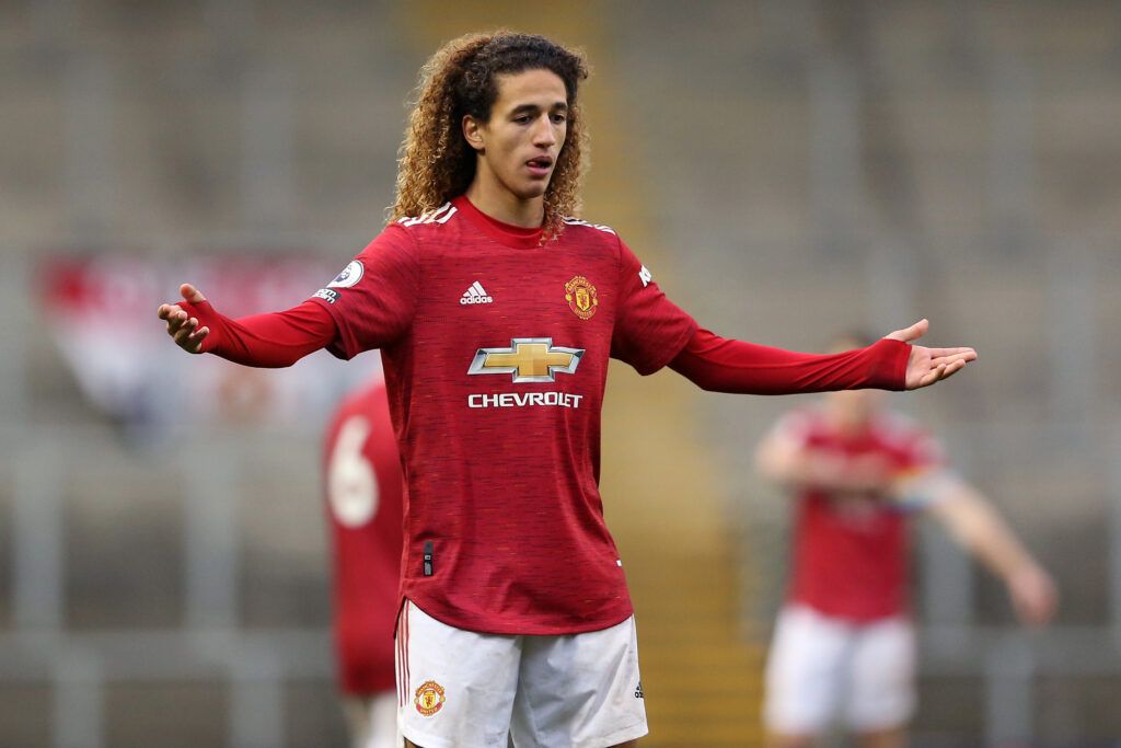 Hannibal Mejbri of Manchester United reacts