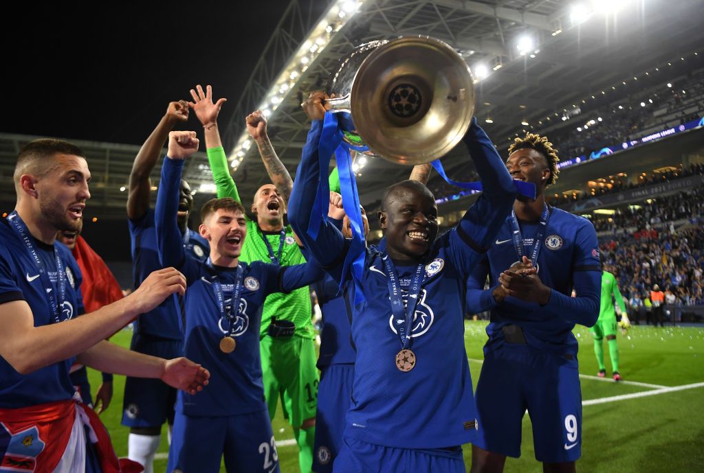 N'Golo Kante with the Champions League trophy