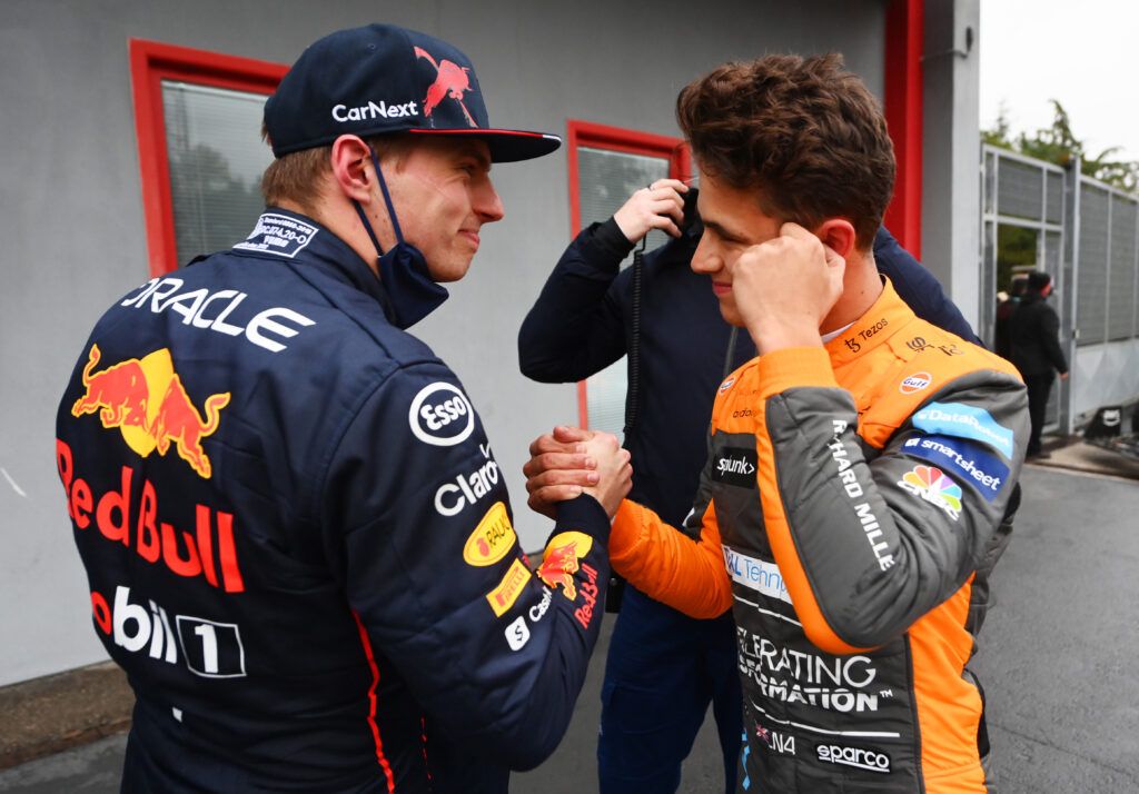 Max Verstappen and Lando Norris chat at Imola
