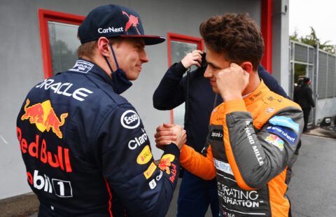 Max Verstappen and Lando Norris chat at Imola