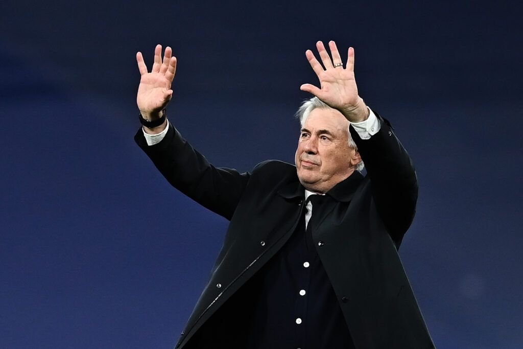 Carlo Ancelotti waves to Real Madrid fans