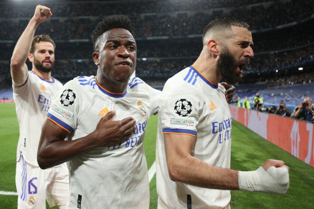 Real Madrid players celebrate goal v Man City