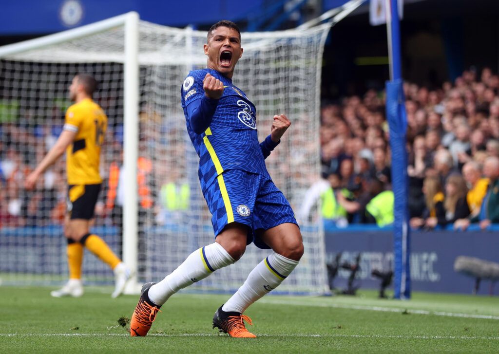 Thiago Silva celebrates Chelsea goal