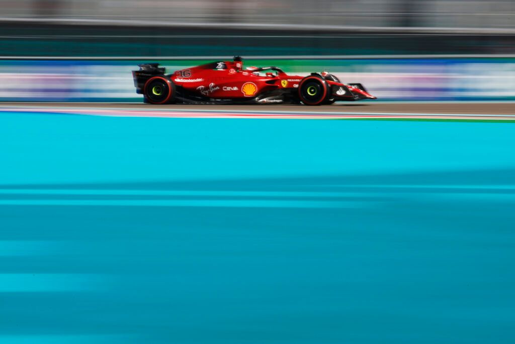 Charles Leclerc in the Ferrari at the Miami GP