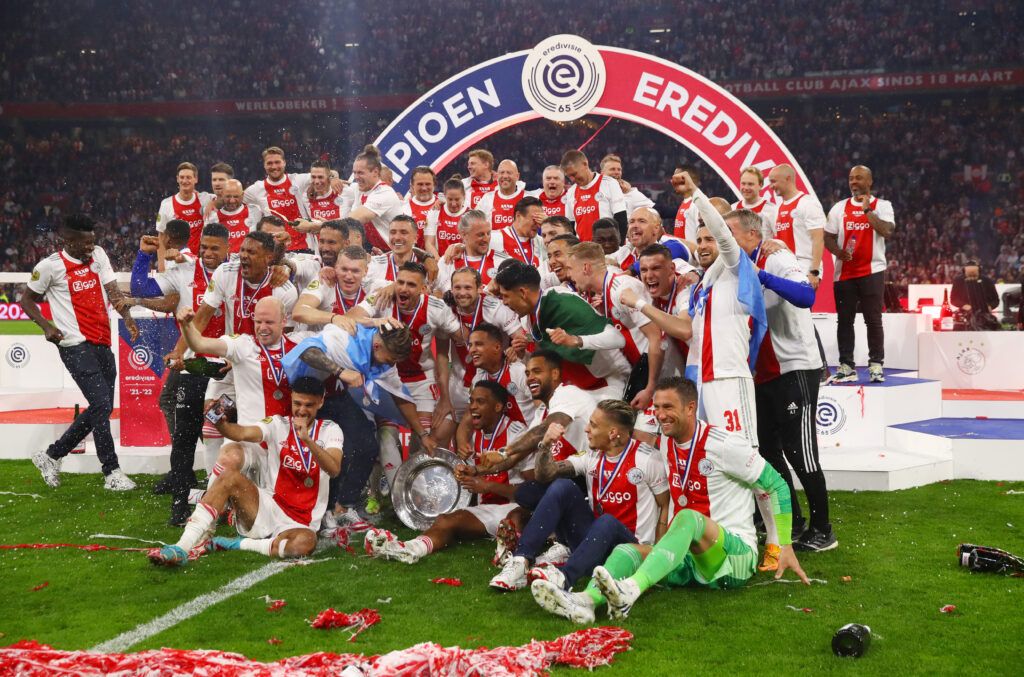 Ajax Amsterdam players celebrating their league title.