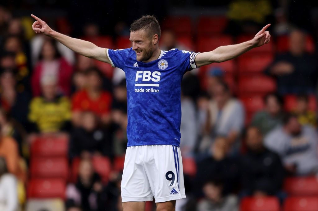 Jamie Vardy celebrates a goal for Leicester