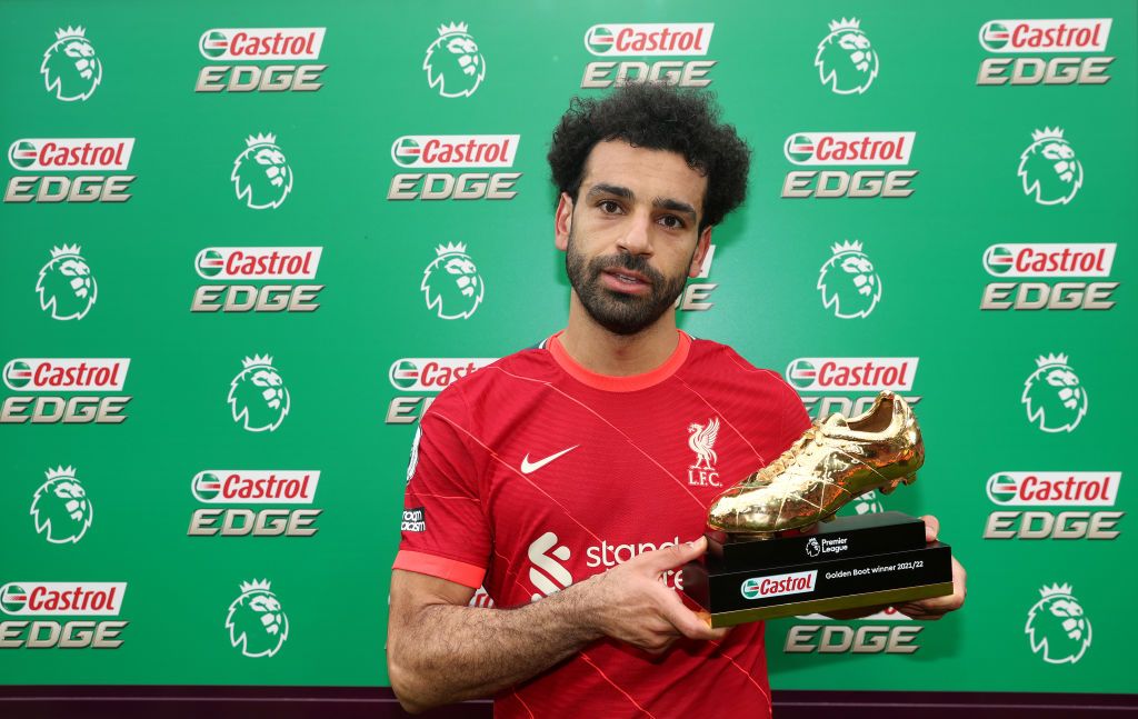 Liverpool's Mohamed Salah with the Premier League Golden Boot award