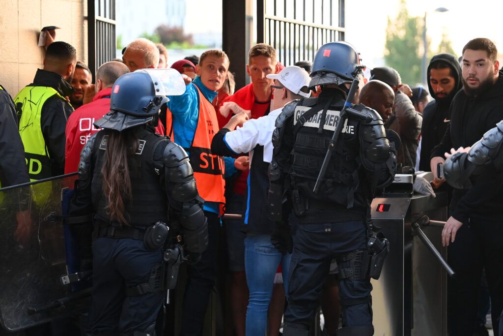 Liverpool fans and police in Saint-Denis