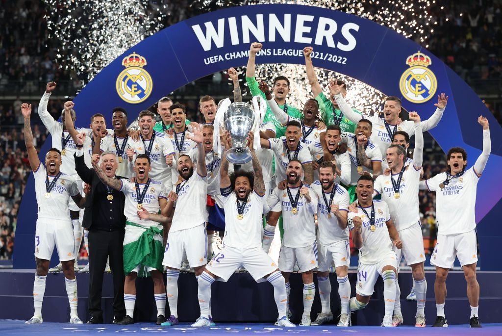 Real Madrid celebrate winning the 2021/22 Champions League