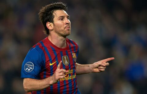 Messi celebrates at Barcelona.