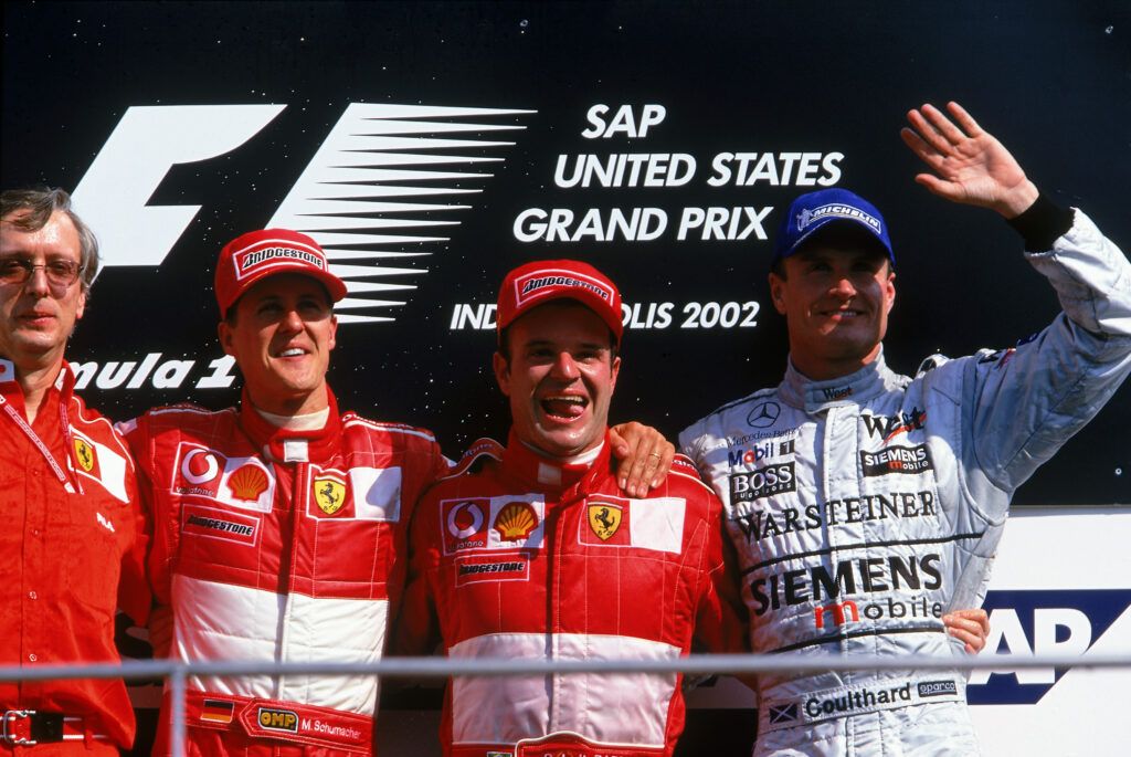 Ferrari dominated a controversial 2002 United States Grand Prix