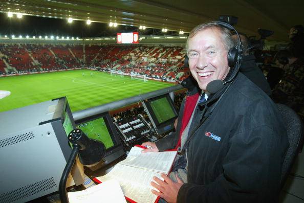 Sky television commentator Martin Tyler in the commentary box