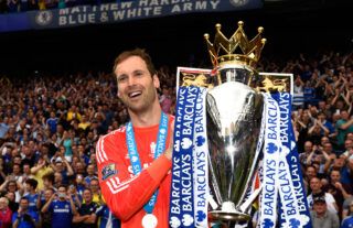 Petr Cech lifts Premier League trophy