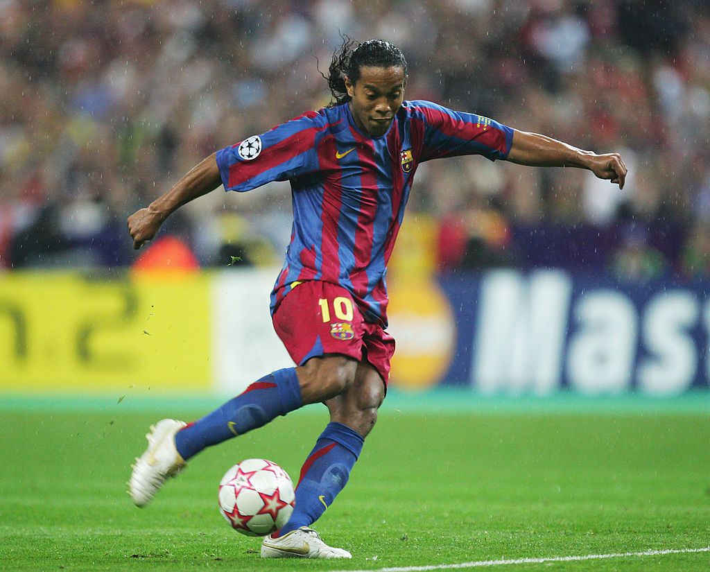 Ronaldinho in action for Barcelona in the Champions League final vs Arsenal