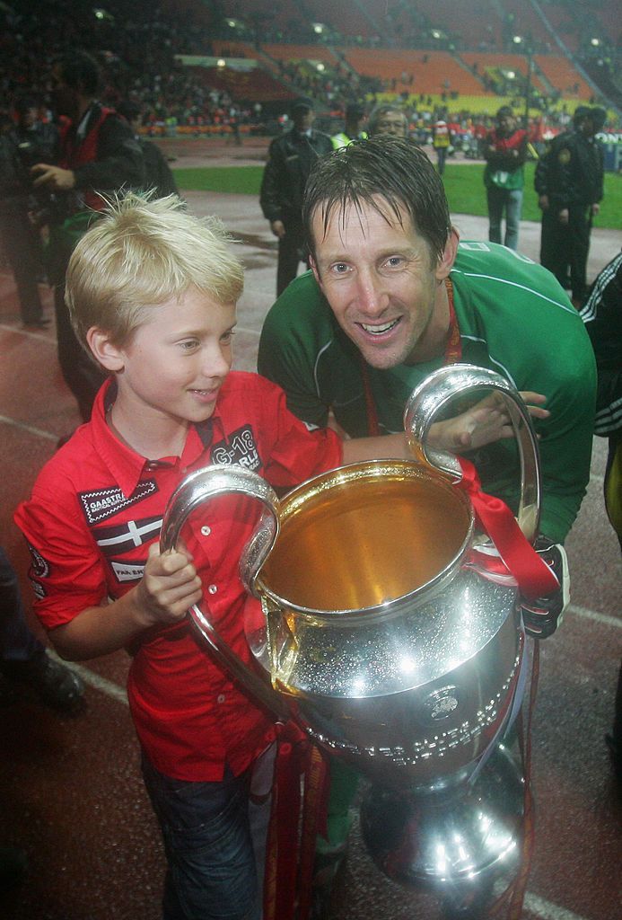 Edwin van der Sar with the Champions League trophy