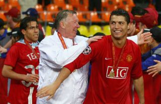 Cristiano Ronaldo and Sir Alex Ferguson celebrate