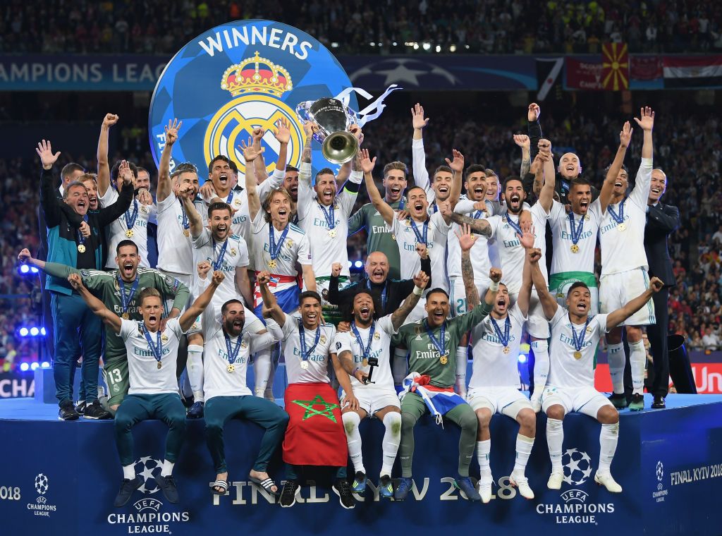 eal Madrid captain Sergio Ramos lifts the trophy after winning the UEFA Champions League final between Real Madrid and Liverpool on May 26, 2018 in Kiev, Ukraine.