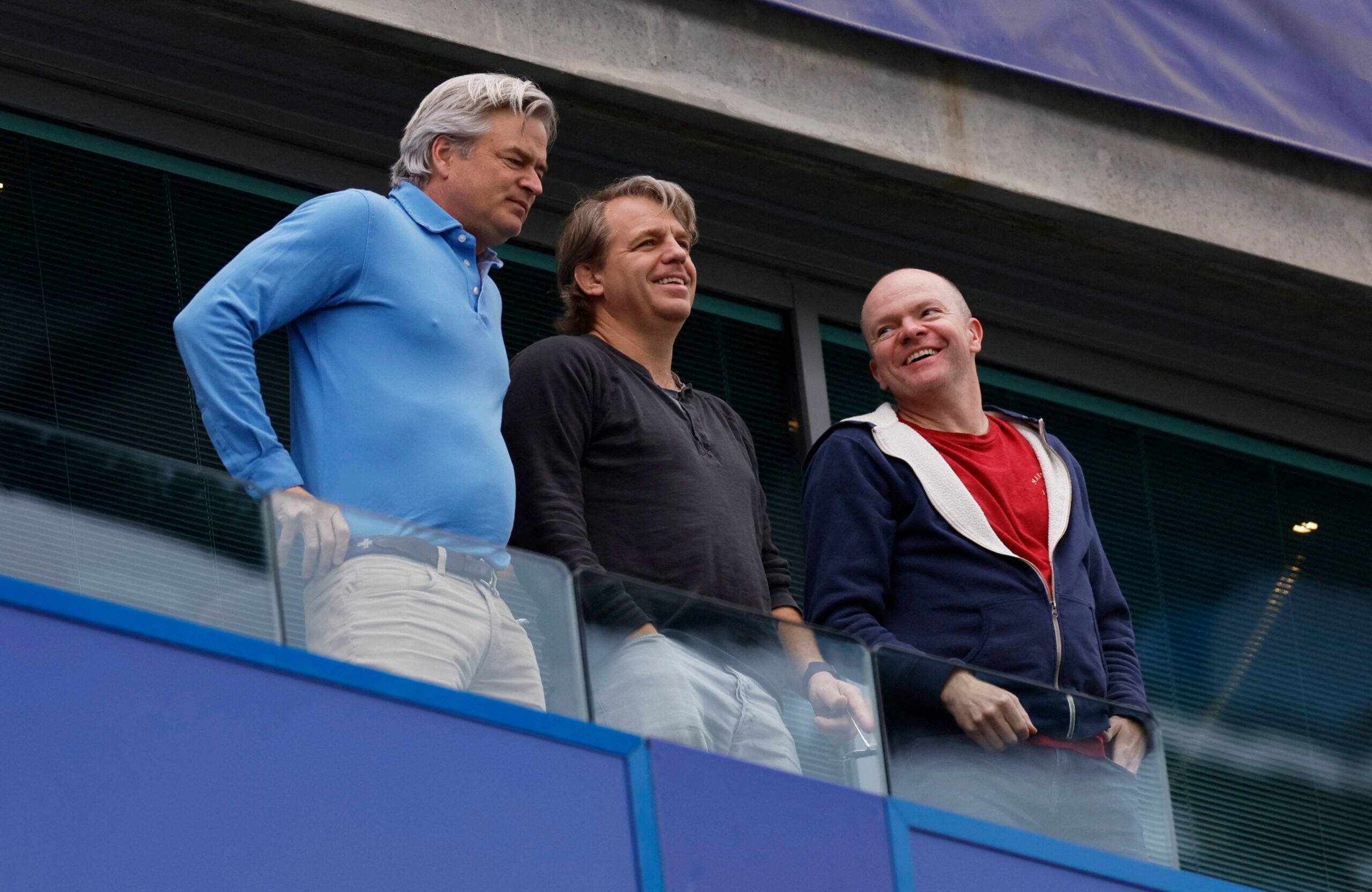 Incoming Chelsea owner Todd Boehly (centre) watches on