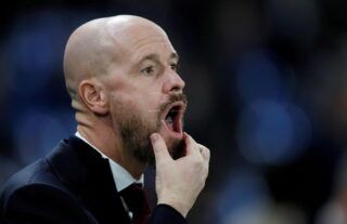 Incoming Man United manager Erik ten Hag on the touchline