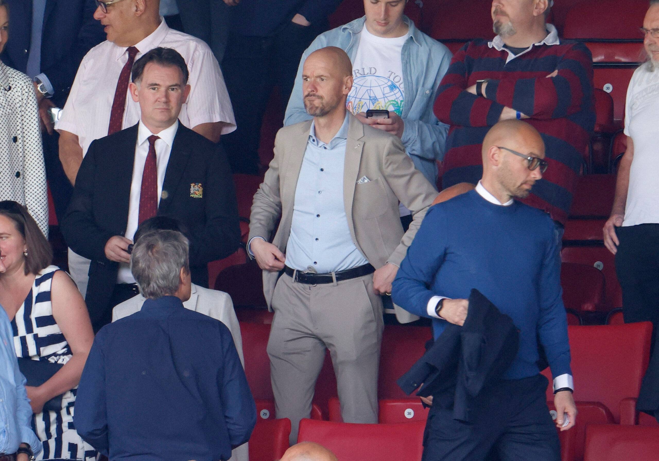 Manchester United boss Erik ten Hag watches on