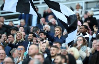 Newcastle United co-owner Amanda Staveley shows her support from the stands