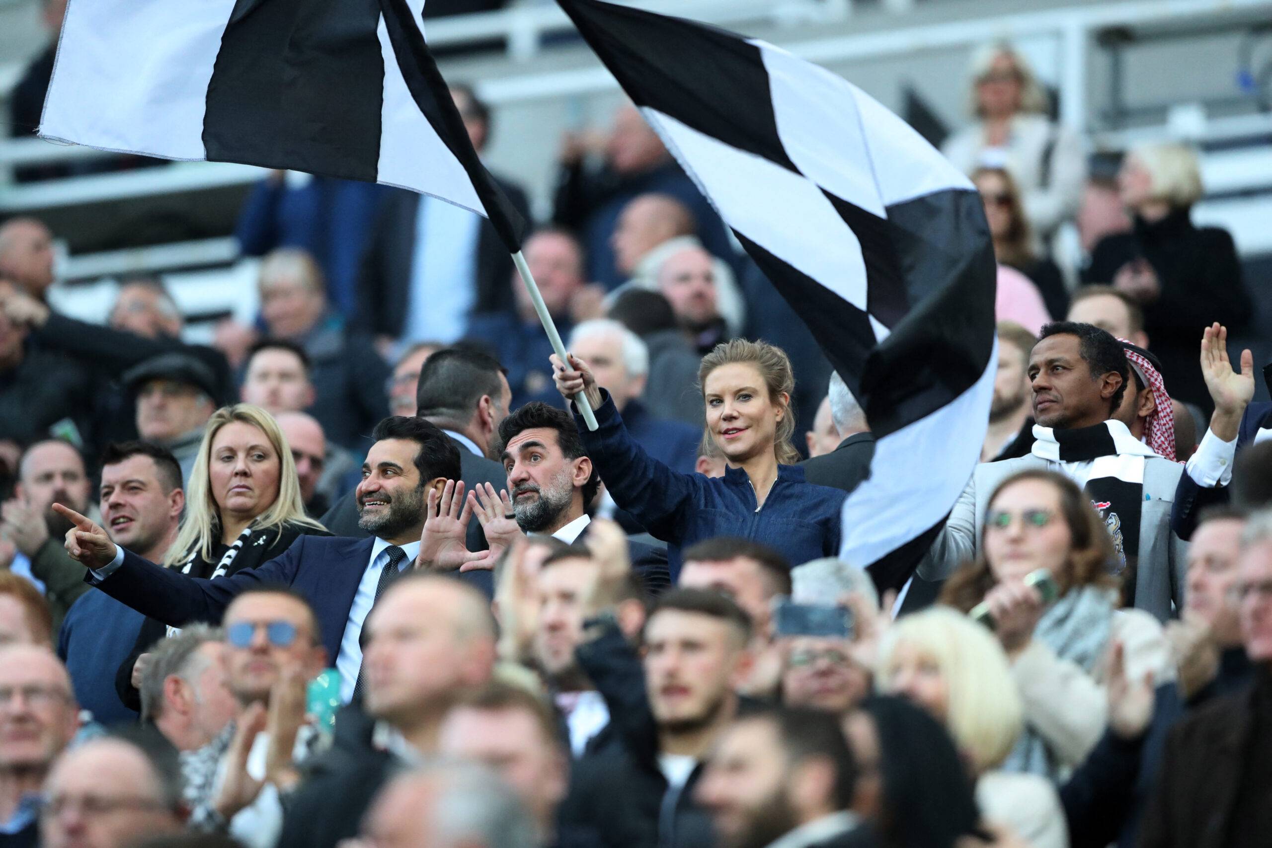 Newcastle United co-owner Amanda Staveley shows her support from the stands