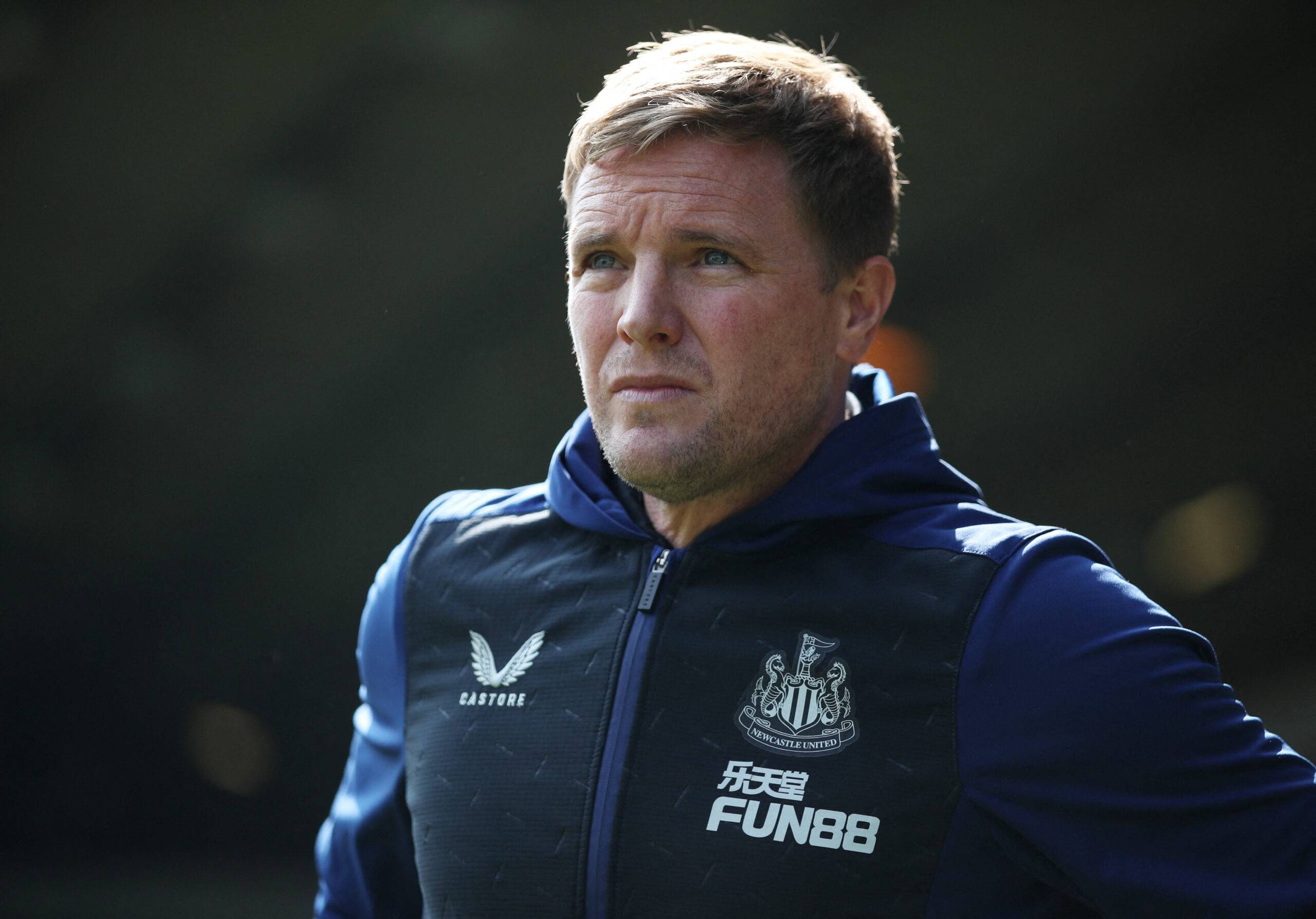 Newcastle United head coach Eddie Howe watches on from the dugout