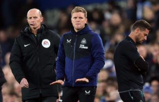Newcastle United manager Eddie Howe reacts during Everton clash