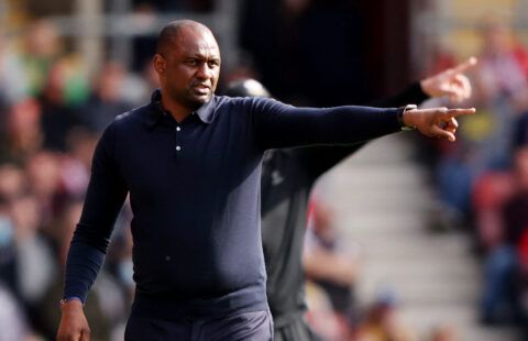 Crystal Palace manager Patrick Vieira in the Premier League against Southampton