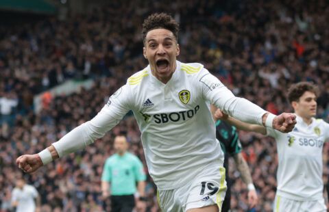 Rodrigo celebrates scoring for Leeds United