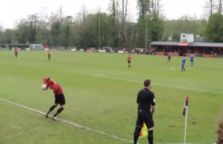 A Sunday League player has channeled their inner Rory Delap with crazy long throw-in technique