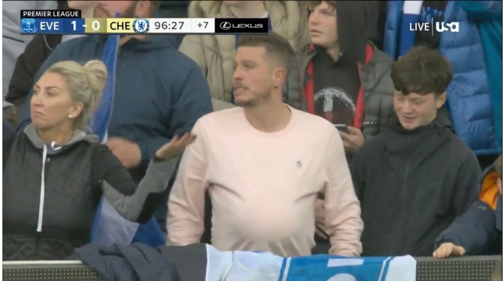 Everton fan hides ball vs Chelsea