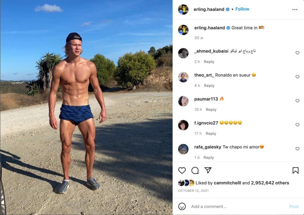 Haaland shows off his physique.