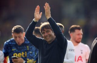 Tottenham Hotspur manager Antonio Conte applauds fans after Norwich City win