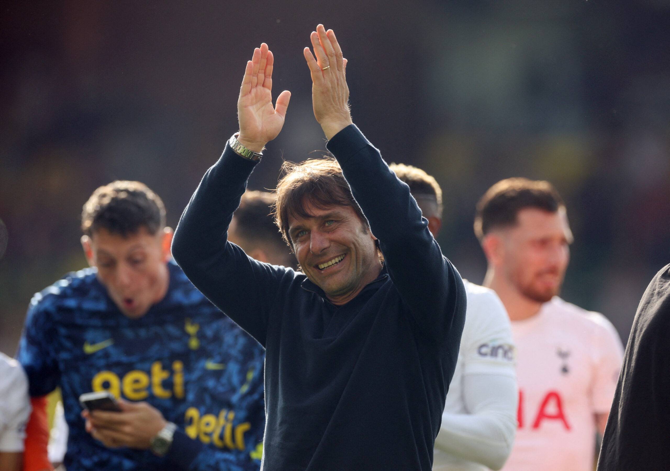 Tottenham Hotspur boss Antonio Conte applauds the fans