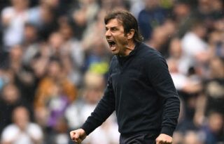 Tottenham manager Antonio Conte celebrating his side beating Burnley earlier this month