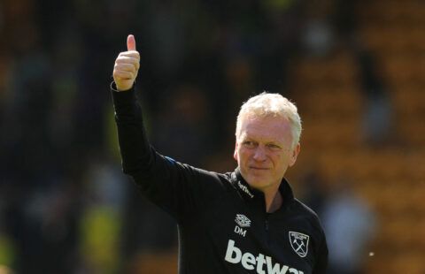 West Ham manager David Moyes giving the thumbs-up to the fans