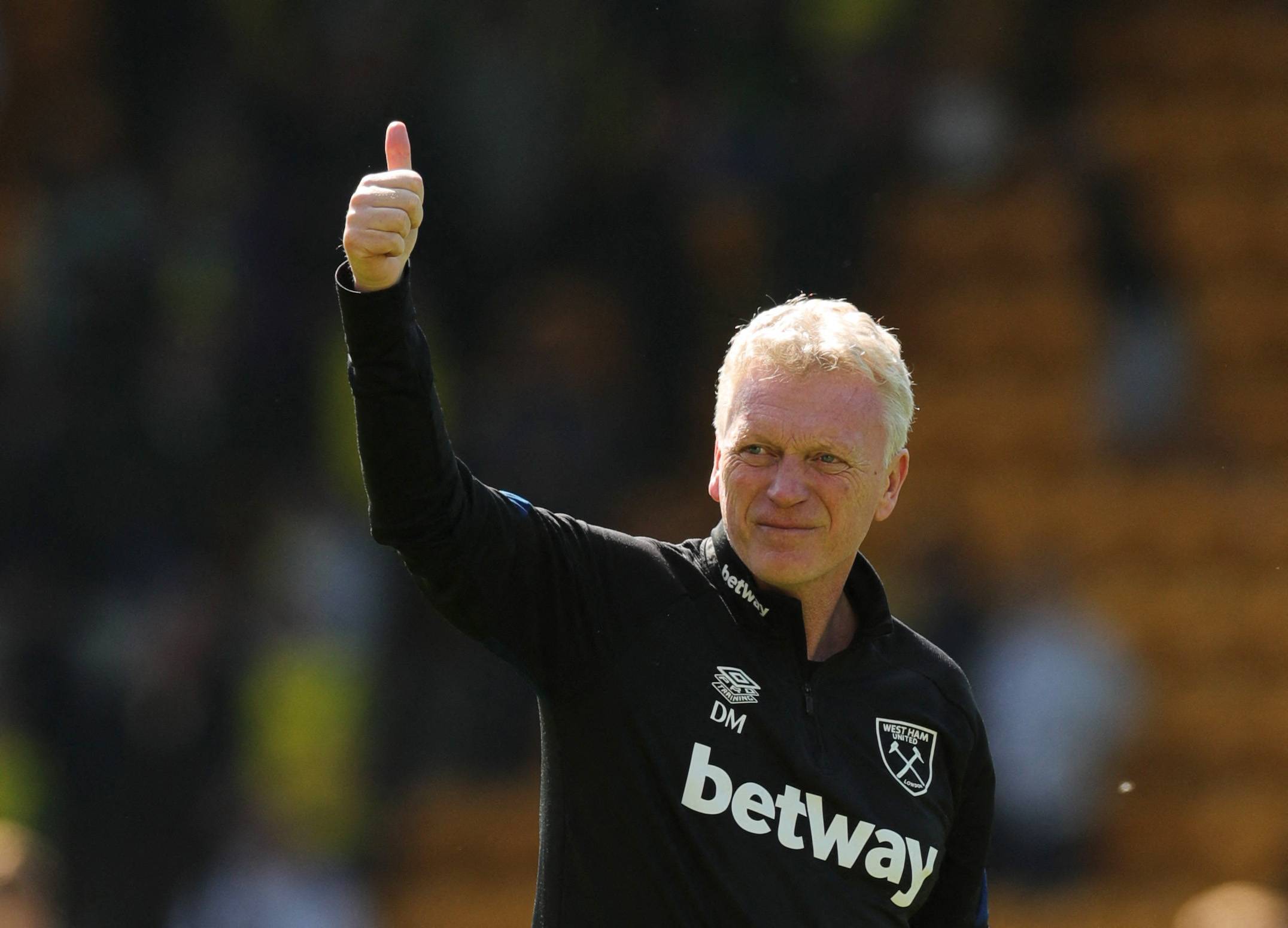 West Ham United boss David Moyes giving the thumbs-up to the fans