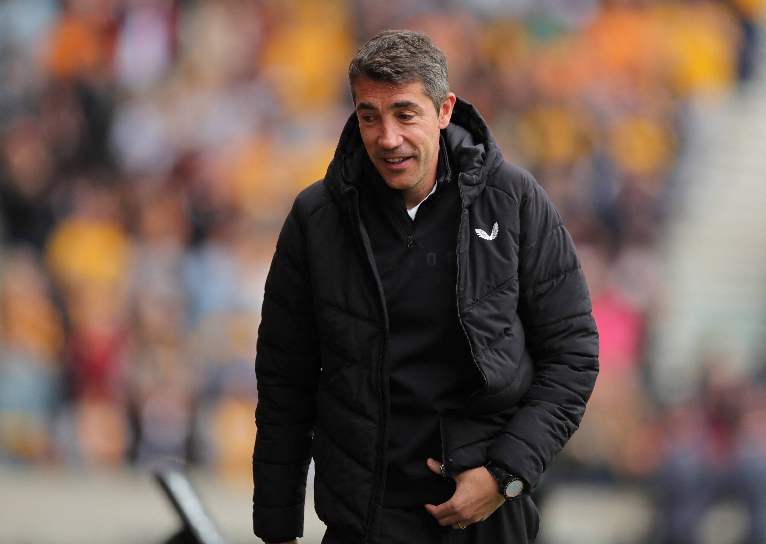 Wolverhampton Wanderers head coach Bruno Lage laughing on the touchline