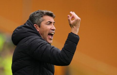 Wolves boss Bruno Lage on the touchline at Molineux