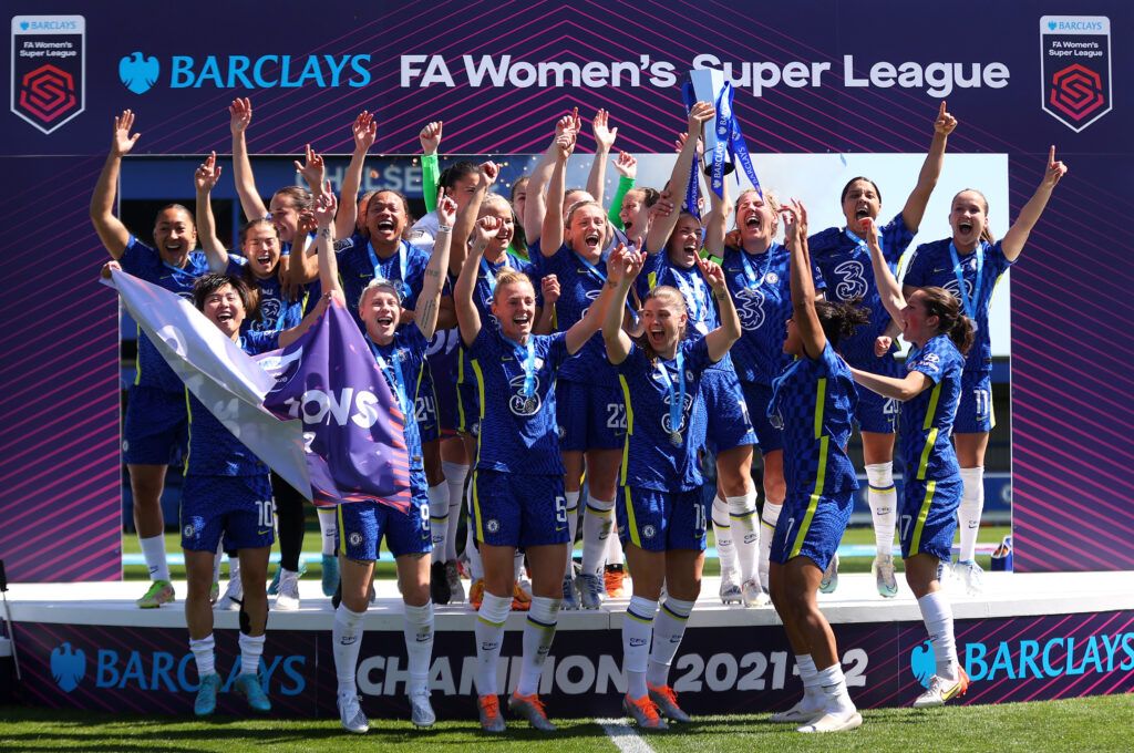 Chelsea celebrate winning the Women's Super League